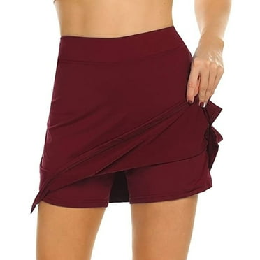 Miluxas Tennis Skirts for Women Golf Athletic Activewear Skorts Mini Summer Workout Running Shorts Clearance Wine S(S)