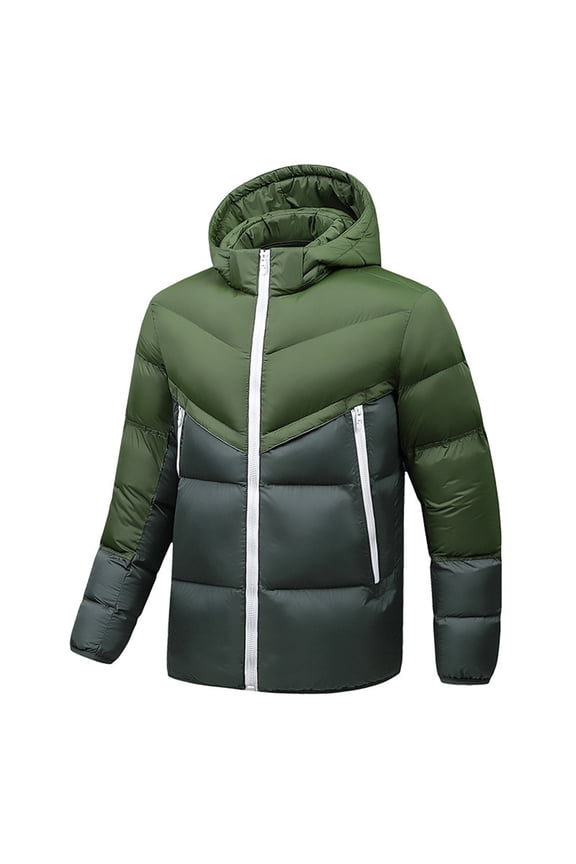Thicken Warm Bubble Down Jacket for Men Water-Resistant Stand Collar Zipped Puffy Coat Casual Long Sleeve Outwear Army Green