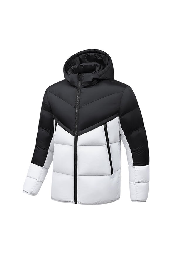 Thicken Warm Bubble Down Jacket for Men Water-Resistant Stand Collar Zipped Puffy Coat Casual Long Sleeve Outwear White