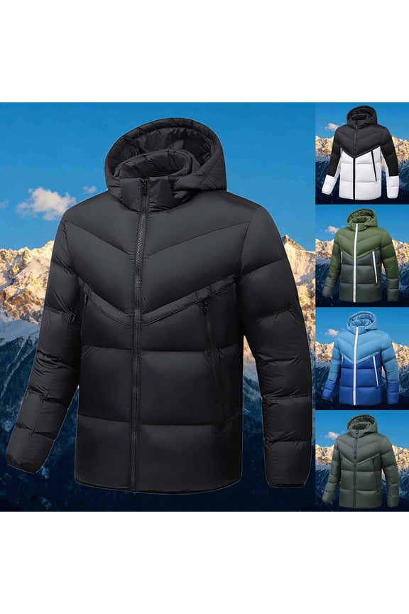 Thicken Warm Bubble Down Jacket for Men Water-Resistant Stand Collar Zipped Puffy Coat Casual Long Sleeve Outwear White