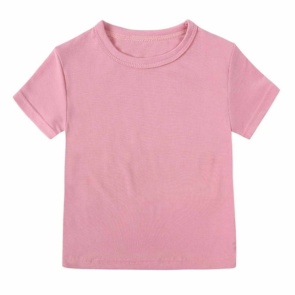 Miluxas Toddler Baby Boy Girl Short Sleeve Crew Neck T Shirt Pullover Sweatshirt Summer Basic Tee Solid Casual Clothes Pink 12 Months