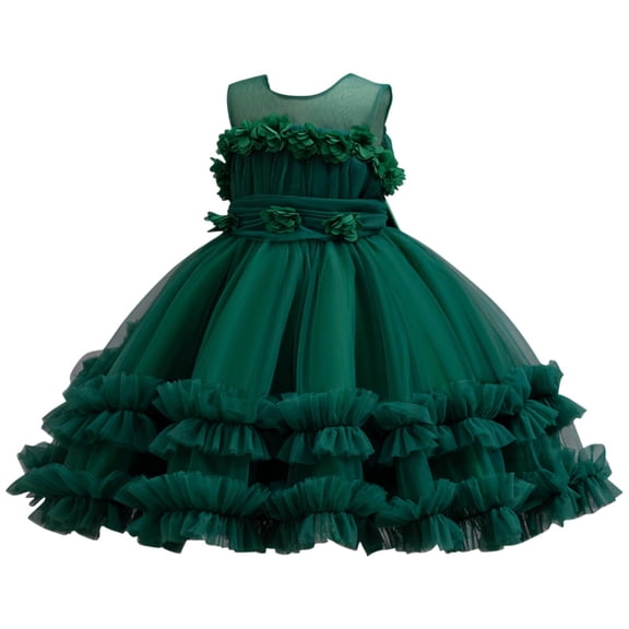 Miluxas Toddler Baby Flower Girl Dress Sleeveless Lace Tulle Princess Dress Pageant formal Birthday Party Dress Green 18 Months