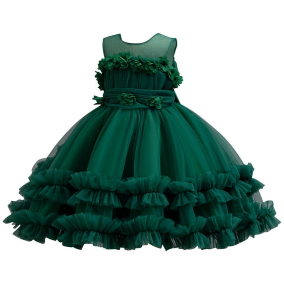 Miluxas Toddler Baby Flower Girl Dress Sleeveless Lace Tulle Princess Dress Pageant formal Birthday Party Dress Green 9 Months