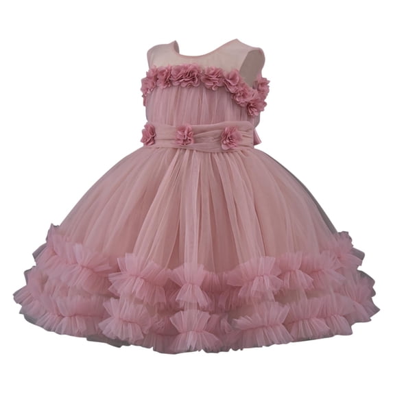 Miluxas Toddler Baby Flower Girl Dress Sleeveless Lace Tulle Princess Dress Pageant formal Birthday Party Dress Pink 5 Years