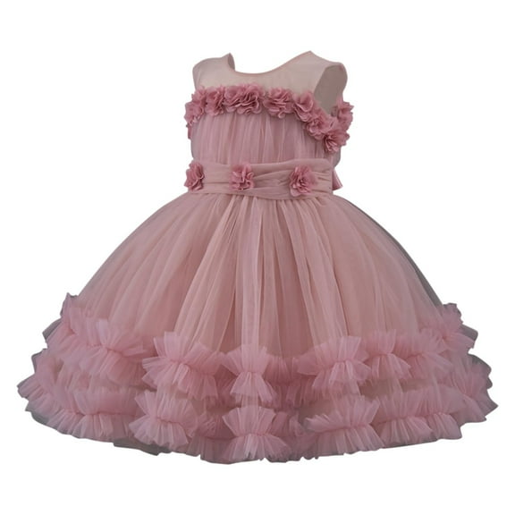 Miluxas Toddler Baby Flower Girl Dress Sleeveless Lace Tulle Princess Dress Pageant formal Birthday Party Dress Pink 9 Months