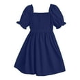 thumbnail image 1 of Miluxas Toddler Baby Girl Dress Ruffle Short Sleeve Elastic Solid Square Neck Flared Plain Casual Summer Dresses for Girls Navy 4 Years, 1 of 6