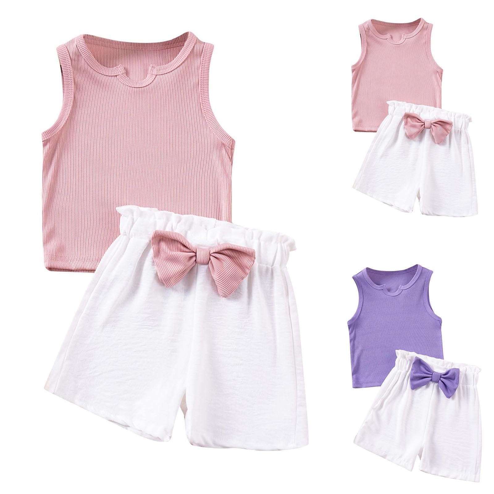 Miluxas Toddler Baby Girl Summer Outfit Bow Short Sleeve T-Shirt Plaid ...