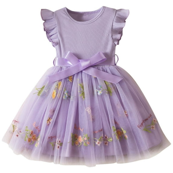 Miluxas Toddler Baby Girl Tulle Dress Summer Sleeveless Embroidery Sequin Princess Birthday Party Tutu Dress Purple 3 Years
