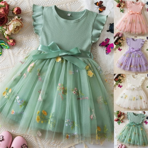 Miluxas Toddler Baby Girl Tulle Dress Summer Sleeveless Embroidery Sequin Princess Birthday Party Tutu Dress White 2 Years