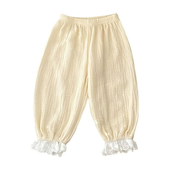 Miluxas Toddler Baby Girls Elastic Waist Pants Soft Cotton Harem Bloomers Summer Fall Long Pants Beige 3 Years