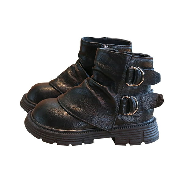 Miluxas Toddler Boots for Girls with Side Zipper, Girls Combat Leather Boots, Kids Ankle Boot for Toddler/Little Kid/Big Kid Black 2.5 M(35)