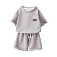 thumbnail image 1 of Miluxas Toddler Boy's Casual 2 Piece Outfit Letter Round Neck Tee Top and Elastic Waist Track Bermuda Shorts Gray 3 Years, 1 of 3