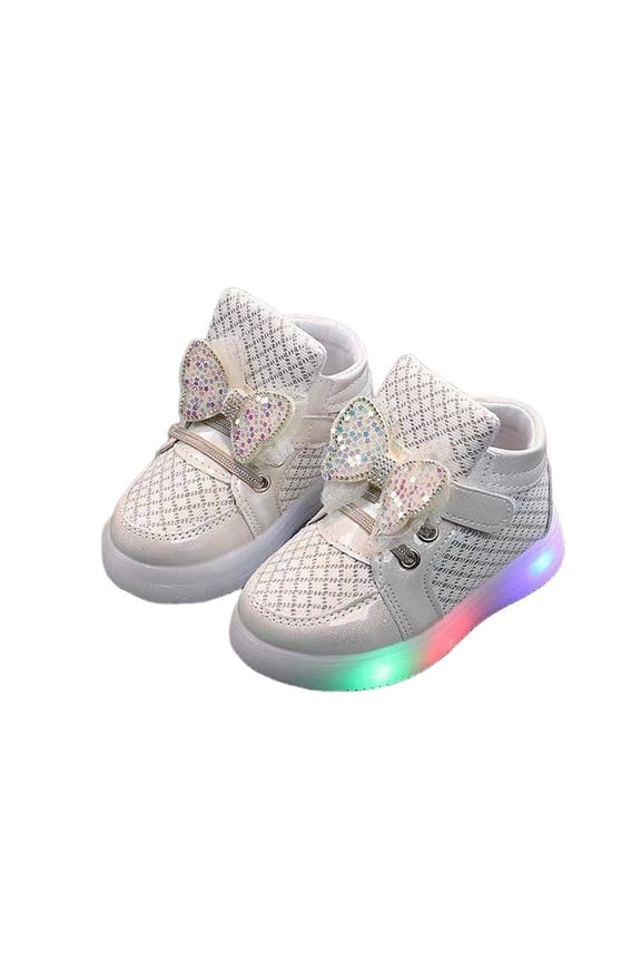 Toddler Boys Girls Bow Light up Shoes, Solid Mesh Lightweight Breathable Anti-Slip Flashing Sport Sneakers Gold 6.5(21)
