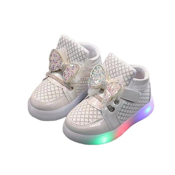 Miluxas Toddler Boys Girls Bow Light up Shoes, Solid Mesh Lightweight Breathable Anti-Slip Flashing Sport Sneakers Gold 9(25)