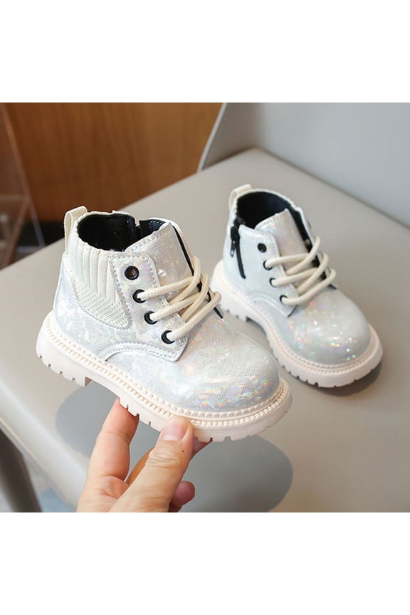 Toddler Boys Girls Classic Hiking Boots Leather Outdoor Ankle Sneaker High Top Durable Rubber Sole Casual Shoes White 21(21)