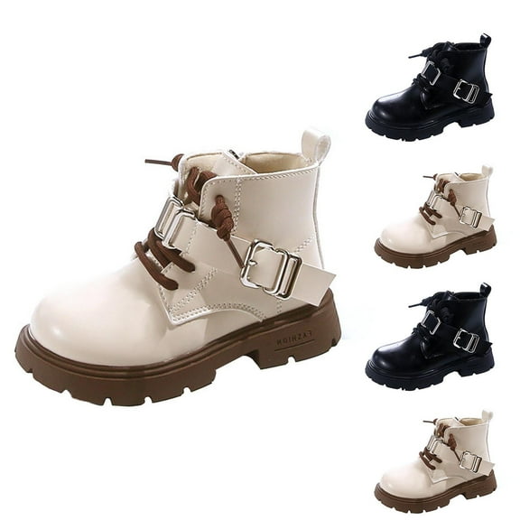 Miluxas Toddler Boys Girls Combat Ankle Boots Little Kids Fall Winter Snow Hiking Work Booties Waterproof Leather Outdoor Shoes White 2 M(36)