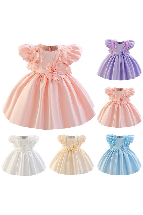 Toddler Girl Flower Girl Princess Dresses Tulle Puff Sleeve Party Tutu Dress for Birthday White 2 Years