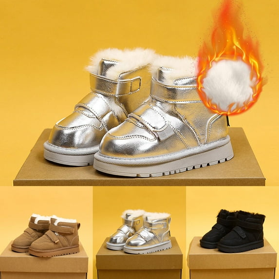 Miluxas Toddler Girl Snow Boots Fashion Winter Girls Snow Boots Thick Soled Non Slip Fleece Lined Warm and Comfortable Shoes Silver 3.5M(37)