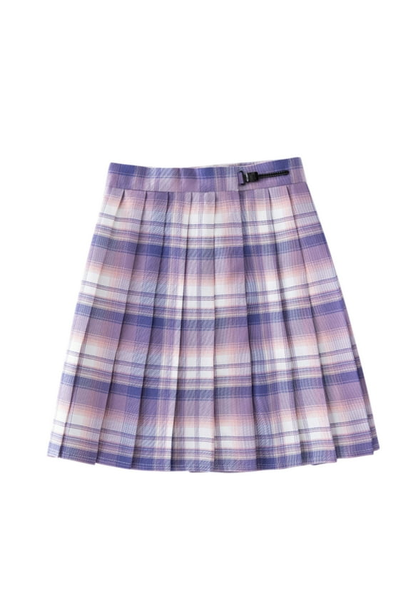 Toddler Girls Plaid Pleated Skirt High Waisted JK School Uniform A-line Skirt Purple 10 Years
