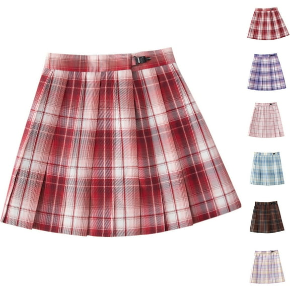 Miluxas Toddler Girls Plaid Pleated Skirt High Waisted JK School Uniform A-line Skirt