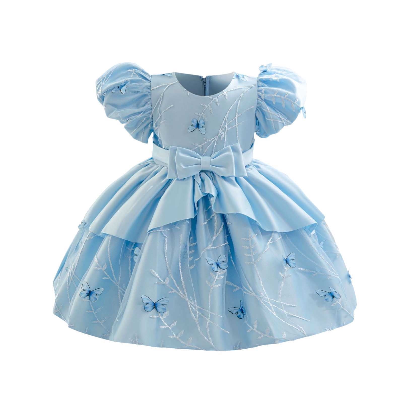 Miluxas Toddler Girls' Short Sleeve Tutu Party Dress Fashion Princess Dress  for Girl Blue 12 Months