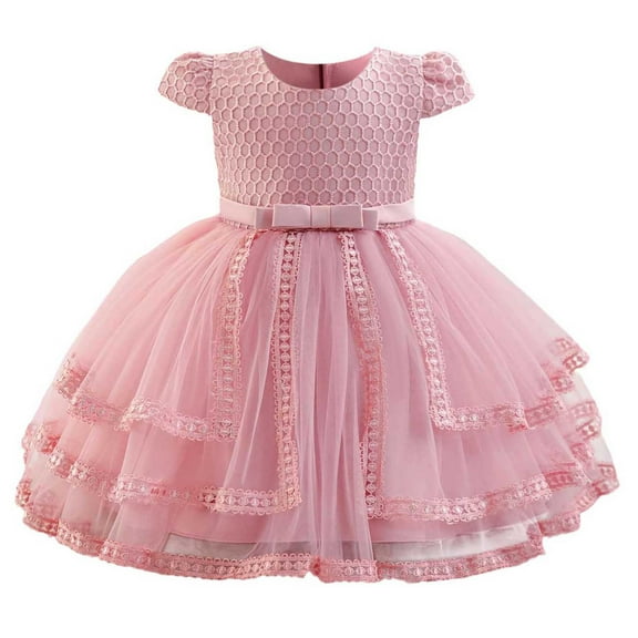 Miluxas Toddler Girls' Short Sleeve Tutu Party Dress Fashion Princess Dress for Girl Hot Pink 4 Years