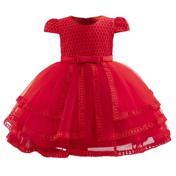 Miluxas Toddler Girls' Short Sleeve Tutu Party Dress Fashion Princess Dress for Girl Red 2 Years