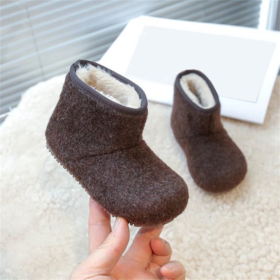 Miluxas Toddler Girls Winter Snow Boots Fleece Lined Ankle Boots Outdoor Warm Flat Boots for Kids Brown 7(21)