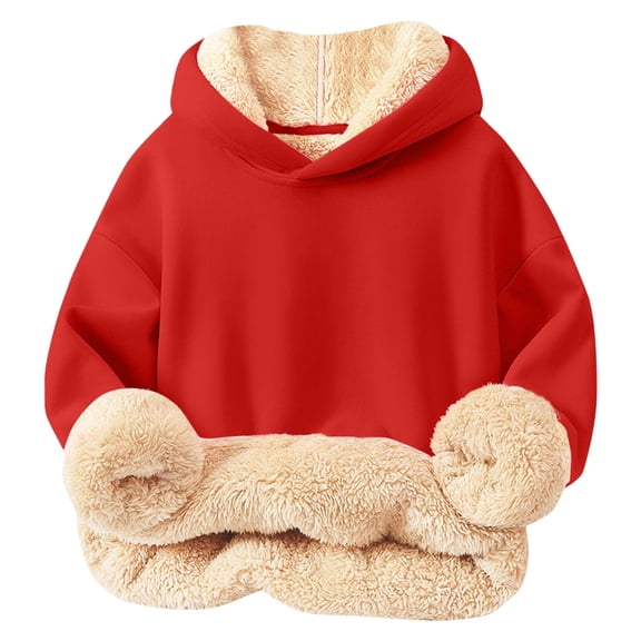 Miluxas Toddler Heavy Hoodie Sherpa Fleece Lined Pullover Thick Winter Hooded Sweatshirt Red 4 Years