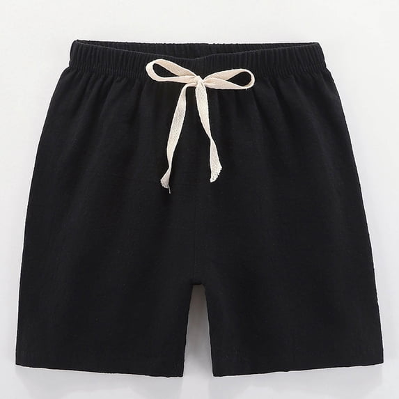 Miluxas Toddler Kids Baby Boy Girls Fashion Cute Solid Color Linen Pants Sports Casual Shorts Kids Clothing Black 4-5Years