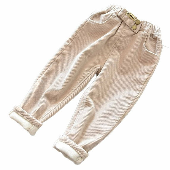 Miluxas 2025 Clearance! Toddler Kids Boys Girls Corduroy Pants Warm Fleece Lined Thick Pants Elastic Waist Winter Pants Fall Clothes