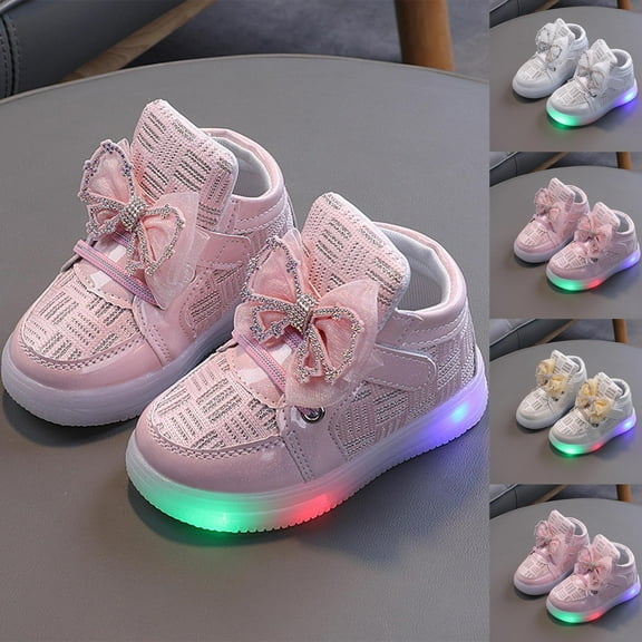 Miluxas Toddler Light up Shoes for Girls Sparkle Bow Princess Shoes Walking Running Tennis Casual Fashion Sport Silver 8 Years