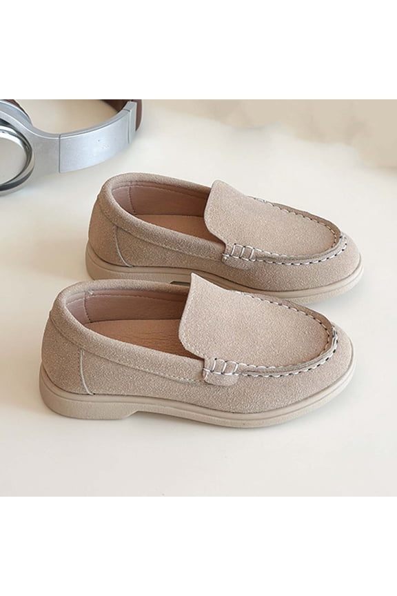 Toddler Little Kid Boys Girls Soft Suede Leather Slip On Flat Boat Dress Shoes Wedding Shoes Loafers Beige 10(26)
