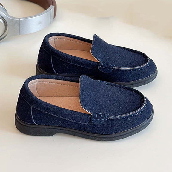 Miluxas Toddler Little Kid Boys Girls Soft Suede Leather Slip On Flat Boat Dress Shoes Wedding Shoes Loafers Blue 10(26)