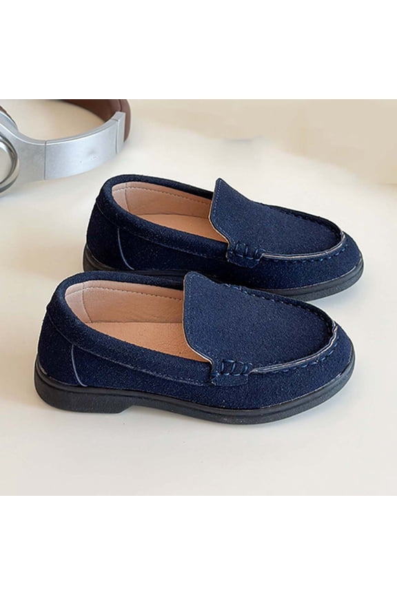 Toddler Little Kid Boys Girls Soft Suede Leather Slip On Flat Boat Dress Shoes Wedding Shoes Loafers Blue 6(21)