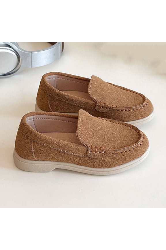 Toddler Little Kid Boys Girls Soft Suede Leather Slip On Flat Boat Dress Shoes Wedding Shoes Loafers Brown 10.5(27)