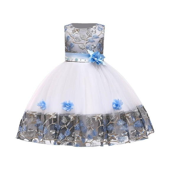 Miluxas Toddler Pageant Flower Girl Lace Dress Little Girls Party Wedding formal Dresses Blue 4 Years
