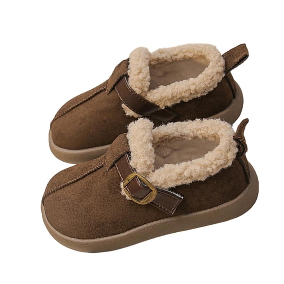 Miluxas Toddler Slippers Fuzzy Kids House Slippers Soft Soles Toddler Winter Snow Shoes Wide Boots for Indoor Outdoor Brown 12.5(31)