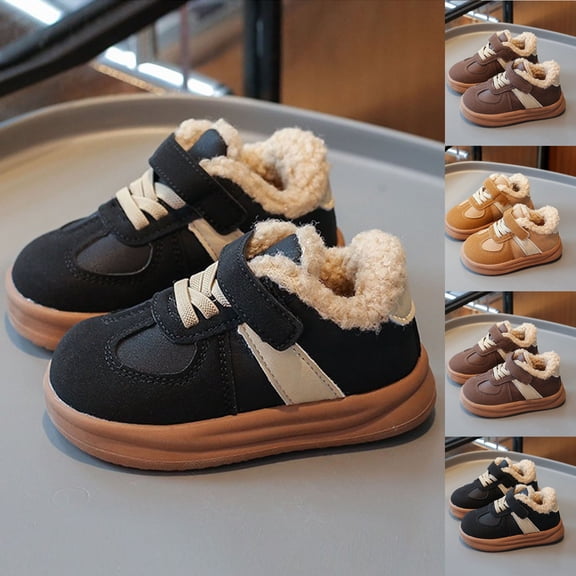 Miluxas Toddler Wide Toe Box Shoes Fleece Sneakers for Little Kid Slip on Tennis Shoes for Kids Boys Girls Yellow 6.5-7Years