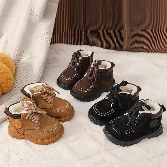 Miluxas Toddler Winter Snow Boots Boys Girls Cold Weather Baby Faux Fleece Soft Soles Warm Shoes (Infant/Toddler/) Khaki 2.5 Years