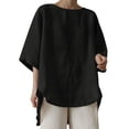 thumbnail image 1 of Miluxas Tops Clearance Plus Size Women's Loose Cotton Linen Shirts Solid Tunics Short Sleeve Blouses Tops Black 16(4XL), 1 of 7