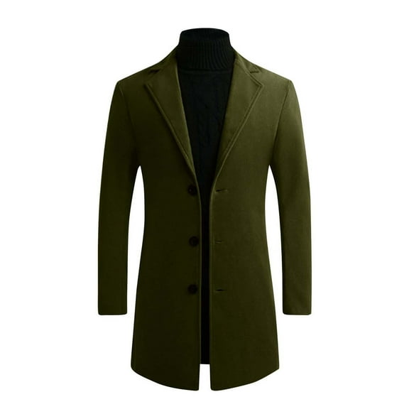 Miluxas Trench Coat Men Single Breasted Wool Blend Coat Mid Length Pea Coat Notch Lapel Jacket Business Casual Overcoat Army Green XL(XL)