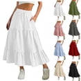 thumbnail image 1 of Miluxas Trendy Long Skirts for Women Solid Swing Tiered A-Line Elastic High Waist Dress with Pockets White, 1 of 6
