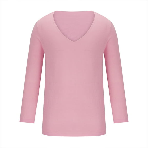 Miluxas Tshirt Men V-Neck Long Sleeve Shirts Casual Plain Loose Fit Tunic Tops Workout Basic Blouses Fall Winter Cotton Pink