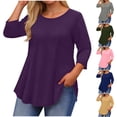 thumbnail image 1 of Miluxas Tunic Tops for Women Plus Size 3/4 Sleeve Crew Neck Swing Flare Loose T-Shirt Blouses to Wear Purple XL(XL), 1 of 6