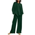 thumbnail image 1 of Miluxas Two Piece Sets for Women Summer Solid Casual Outfit Crewneck Long Sleeve Tops High Waist Wide Leg Pants with Pockets Green S(S), 1 of 6