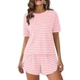 thumbnail image 1 of Miluxas Two Piece Stripe Pajamas Set Women Nightwear Short Sleeve Sleepwear Soft Side Split Loungewear Pjs Sets Pink, 1 of 9