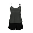 thumbnail image 1 of Miluxas Two Piece Tank Top Swimsuits for Women Bathing Suit with Shorts Athletic Two Side Pockets Swimwear Dark Gray, 1 of 2