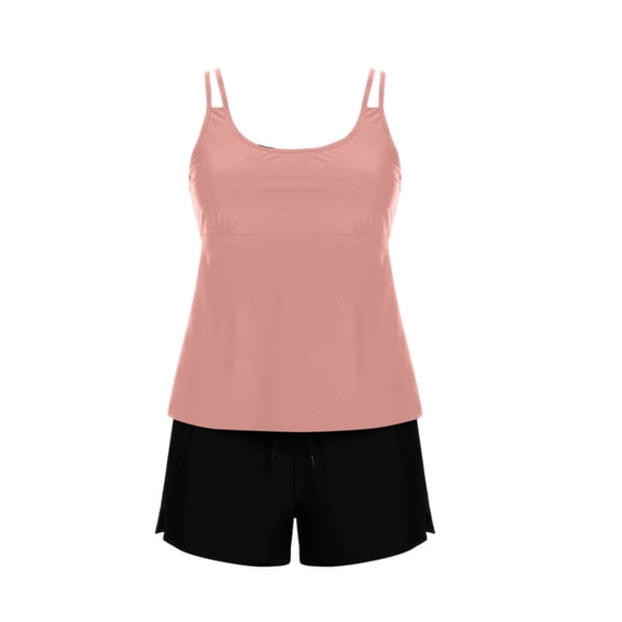 Miluxas Two Piece Tank Top Swimsuits for Women Bathing Suit with Shorts Athletic Two Side Pockets Swimwear Pink