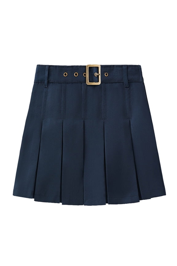 Uniform Skirts for Girls Casual Mini High Waist Stretchy Flared Pleated Skirts for Girls Navy 5-6 Years